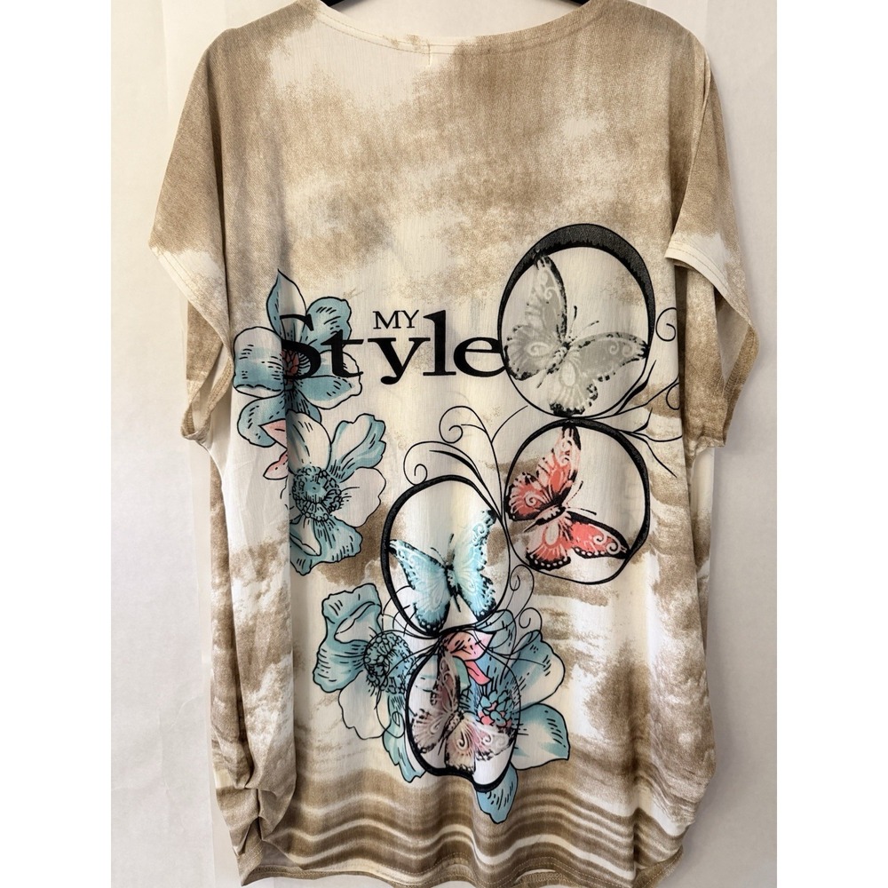 Aronia is Women's My Style Tunic Top Khaki Color Size 2XL Ruched Sides